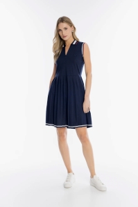 Granatowa plisowana sukienka polo