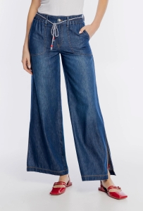 Granatowe spodnie typu palazzo z lyocellu