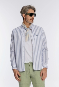 Męska biała koszula w błękitne pasy