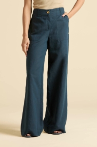 Lniane granatowe spodnie typu palazzo