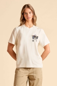 Kremowy damski t-shirt z nadrukiem